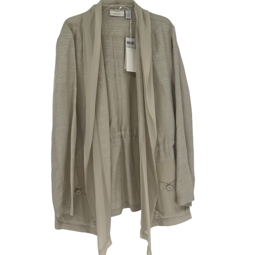 Chico’s Sophie Silk Scarf Jacket NWT Gauze lapels Size 2 (Large) Open Front